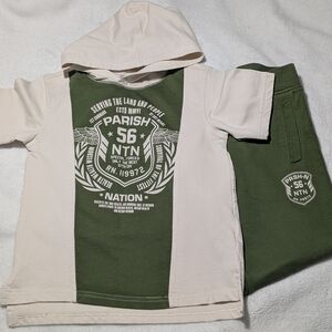 Parish Nation Kids' Olive and Cream Hoodie Set
